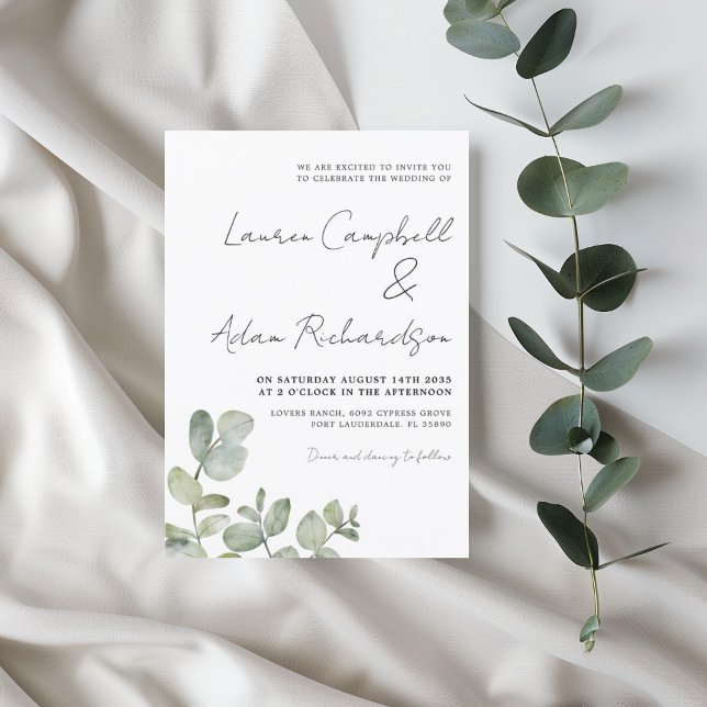 Simple Sage Green Eucalyptus Watercolor Wedding  Invitation (Creator Uploaded)