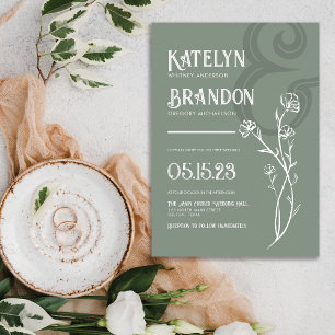 Simple Sage Green Floral Foliage Wedding Invitatio Invitation