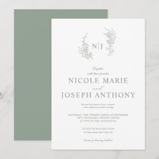 Simple Sage Green Floral Wedding Invitation