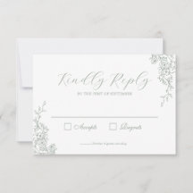 Simple Sage Green Floral Wedding Response Card