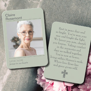 Simple Sage Green Funeral Photo Prayer Card