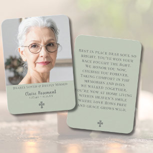 Simple Sage Green Funeral Prayer Card