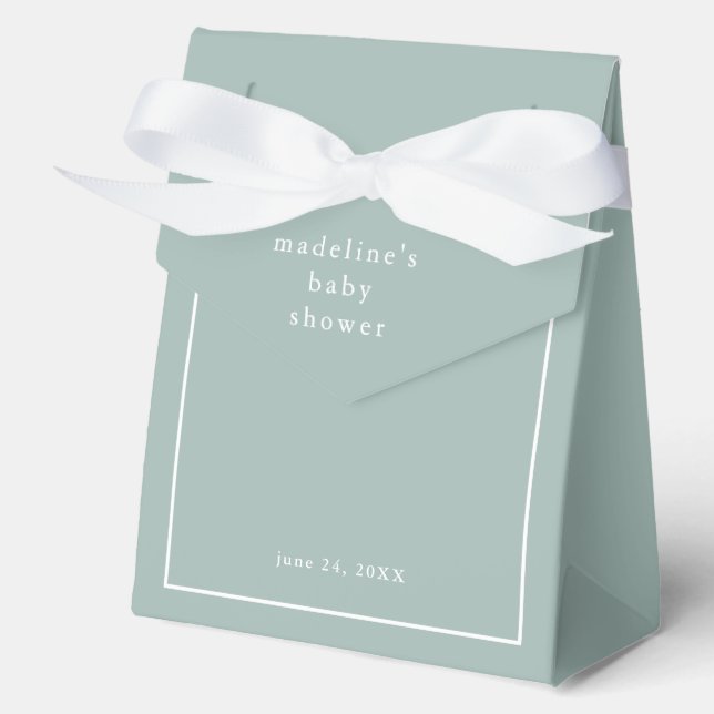 Simple Sage Green Gender Neutral Baby Shower Favour Box (Front)