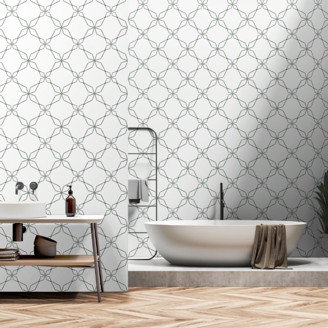 Simple Sage Green Geometric Diamond  Wallpaper (Bathroom)