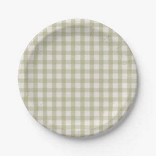 Simple Sage Green Gingham Paper Plate