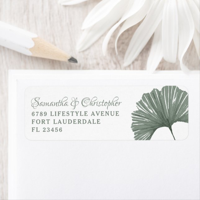 Simple Sage Green Ginkgo leaf Wedding Return Address Label (Insitu)