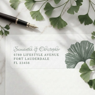Simple Sage Green Ginkgo leaf Wedding Return Address Label