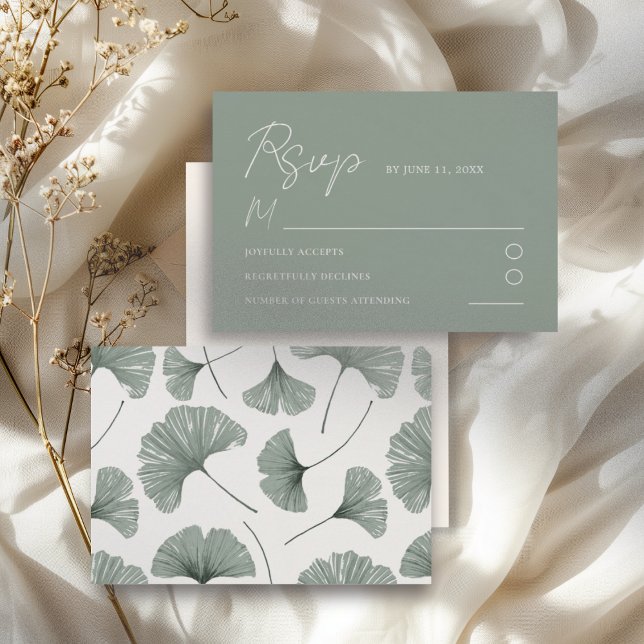 Simple Sage Green Ginkgo Leaf Wedding RSVP Card (Creator Uploaded)
