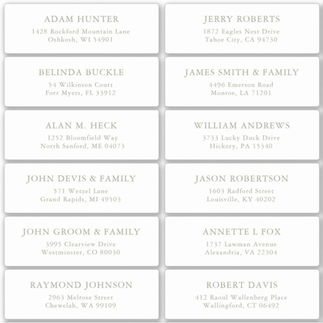 Simple Sage Green guest address labels sticker (Front)