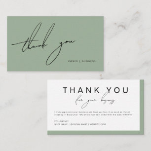 Simple Sage Green Handwritten Script Thank You Business Card