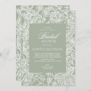 Simple Sage Green Line Art Wildflower Invitation