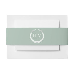 Simple Sage Green Minimalist Monogram Invitation Belly Band