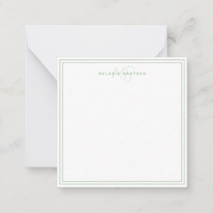 Simple Sage Green Minimalist Monogram Two Border Card