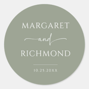 Simple Sage Green Minimalist Wedding Classic Round Sticker