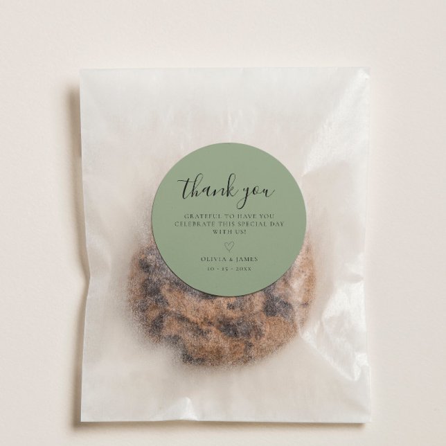 Simple Sage Green Minimalist Wedding Thank You Classic Round Sticker (Simple Sage Green Minimalist Wedding Thank You Classic Round Sticker)