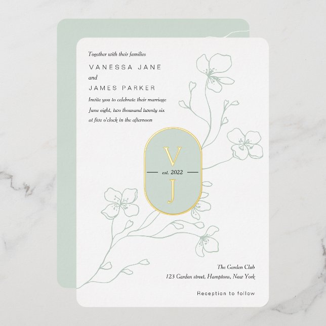 Simple sage green modern garden wedding gold (Front/Back)