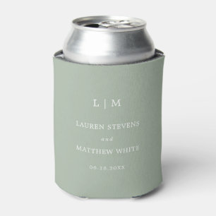 Simple Sage Green Monogram Elegant Wedding Can Cooler