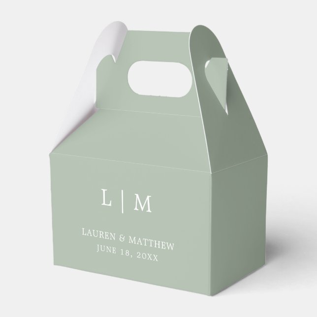 Simple Sage Green Monogram Elegant Wedding Favour Box (Front Side)