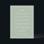 Simple Sage Green Monogram Elegant Wedding Invitation<br><div class="desc">Simple sage wedding invitation featuring a modern yet elegant design with your two letter monogram at the top and your details surrounded by a thin border. The fonts and background colours may be changed to any colours you wish by clicking the "customise" button. A chic and stylish design that is...</div>