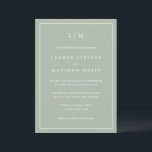 Simple Sage Green Monogram Elegant Wedding Invitation<br><div class="desc">Simple sage wedding invitation featuring a modern yet elegant design with your two letter monogram at the top and your details surrounded by a thin border. The fonts and background colours may be changed to any colours you wish by clicking the "customise" button. A chic and stylish design that is...</div>