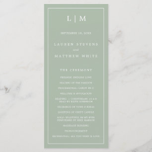Simple Sage Green Monogram Elegant Wedding Program