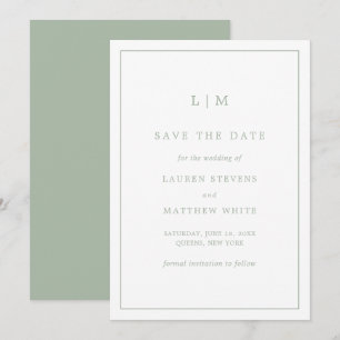 Simple Sage Green Monogram Elegant Wedding Save The Date