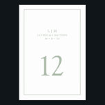 Simple Sage Green Monogram Elegant Wedding Table Number<br><div class="desc">Simple Wedding Table Number featuring a modern yet elegant design with your two letter monogram and table number surrounded by a thin border. All design elements are sage green over a white background and may be changed to any colour you wish in the design editing tool. A chic and stylish...</div>