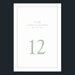 Simple Sage Green Monogram Elegant Wedding Table Number<br><div class="desc">Simple Wedding Table Number featuring a modern yet elegant design with your two letter monogram and table number surrounded by a thin border. All design elements are sage green over a white background and may be changed to any colour you wish in the design editing tool. A chic and stylish...</div>