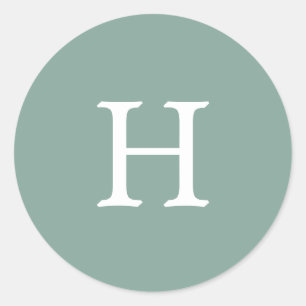 Simple Sage Green Monogram Wedding Classic Round Sticker