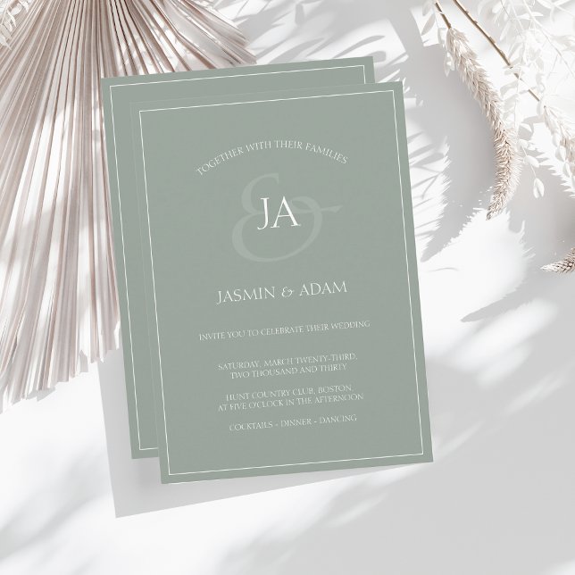 Simple Sage Green Monogram Wedding Invitation (Creator Uploaded)