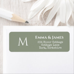 Simple Sage Green Monogram Wedding Return Address  Label