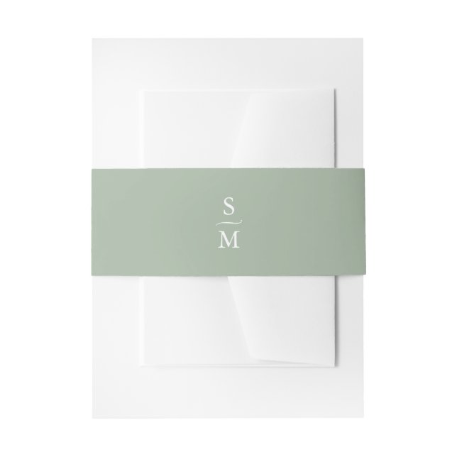 Simple Sage Green Monogrammed Invitation Belly Band (Front Example)