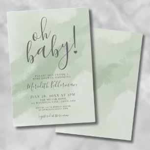 Simple Sage Green Oh Baby Shower Invitation