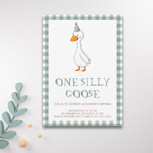 Simple Sage Green One Silly Goose 1st Birthday Invitation