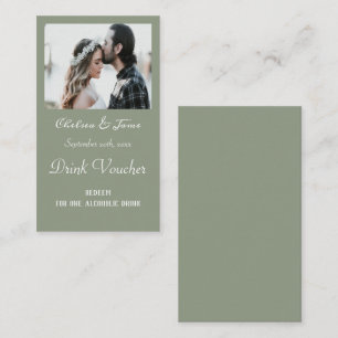Simple Sage Green Photo Wedding Drink Ticket Cards