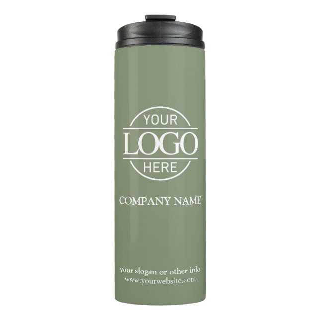 Simple Sage Green Promo Company Business Logo Thermal Tumbler (Front)