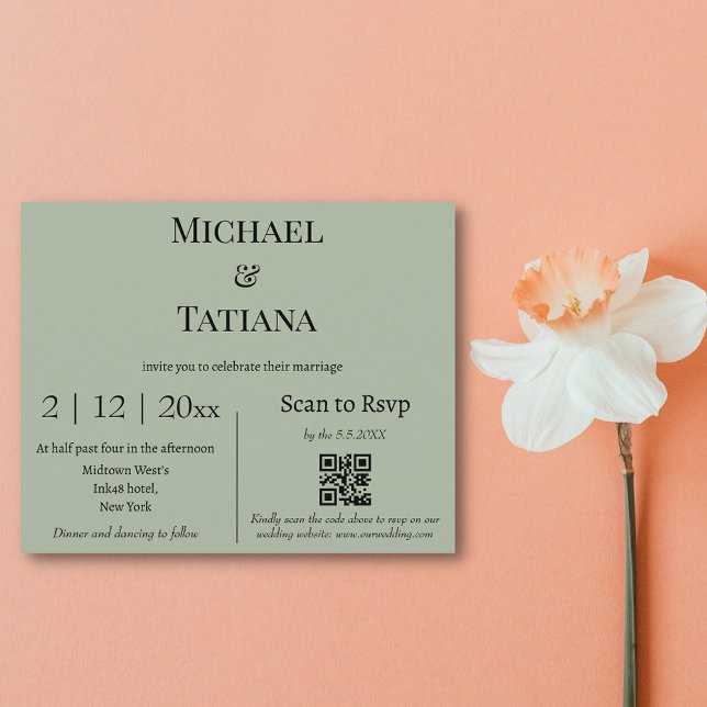simple sage green rsvp qr code wedding invitation  (Creator Uploaded)