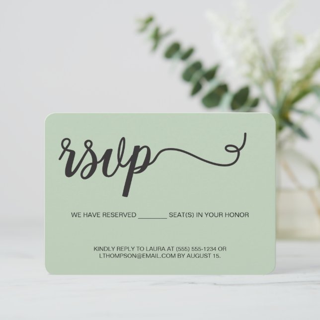 Simple Sage green RSVP without mailing Reserved (Standing Front)