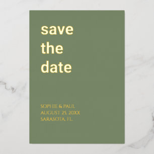 Simple Sage Green Save the Date Foil Invitation