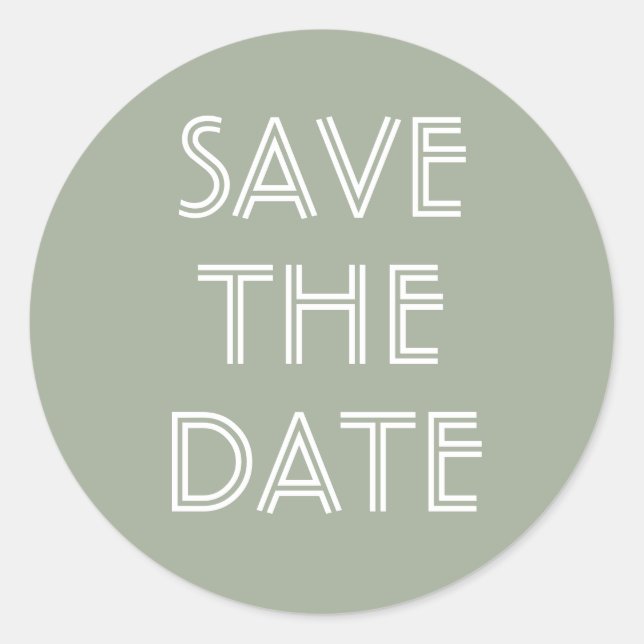 Simple Sage Green Save The Date Sticker (Front)
