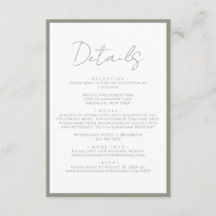 Simple Sage Green Script Wedding Details Enclosure Card