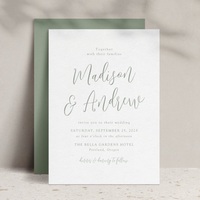 Simple Sage Green Script Wedding Invitation (Creator Uploaded)