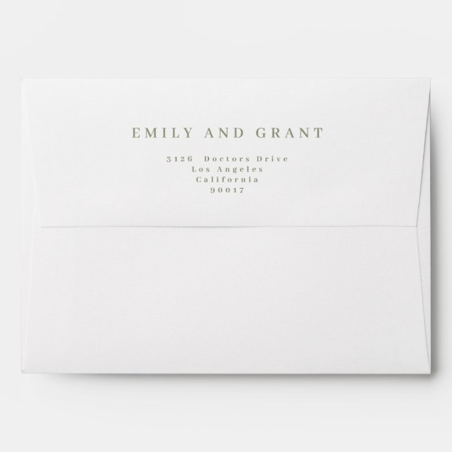 Simple Sage Green Text and White Modern Invitation Envelope (Back (Top Flap))