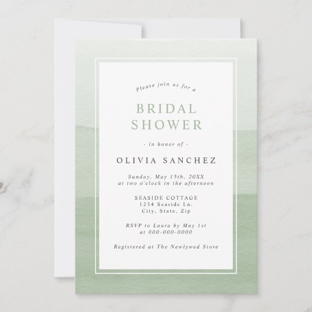 Simple Sage Green Watercolor Ombre Invitation (Front)