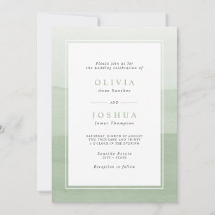 Simple Sage Green Watercolor Ombre Wedding Invitation