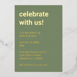 Simple Sage Green Wedding Foil Invitation