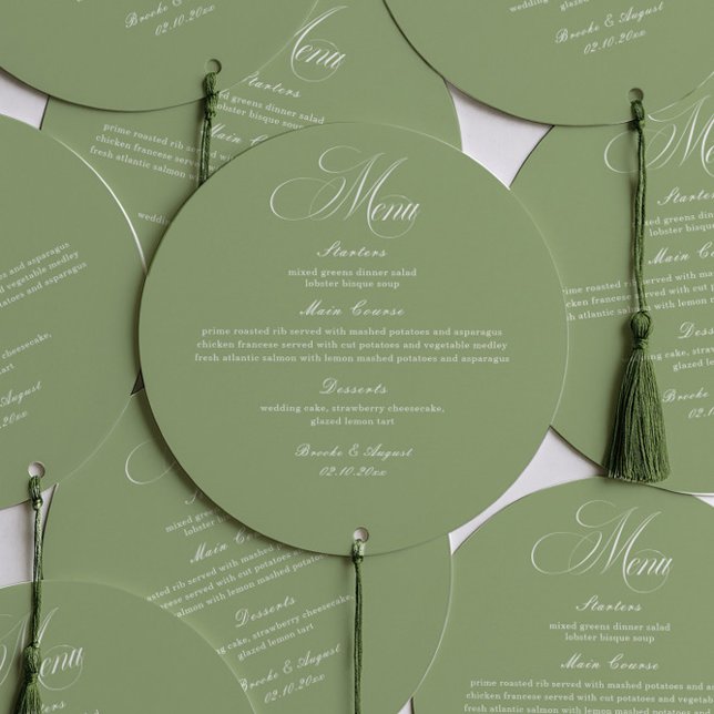 Simple Sage Green Wedding Menu Circle Card (Creator Uploaded)