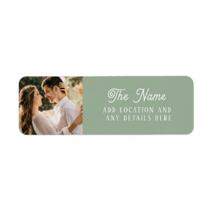 Simple Sage Green Wedding Photo Return Address Label