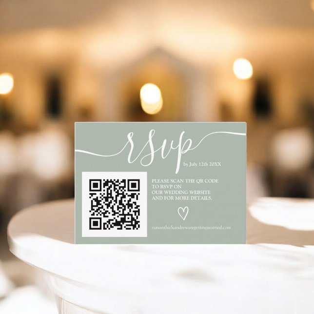 Simple sage green wedding rsvp Qr code photo Enclosure Card (Simple sage green wedding rsvp Qr code photo Enclosure Card)