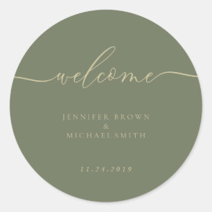 Simple Sage green Welcome Classic Round Sticker